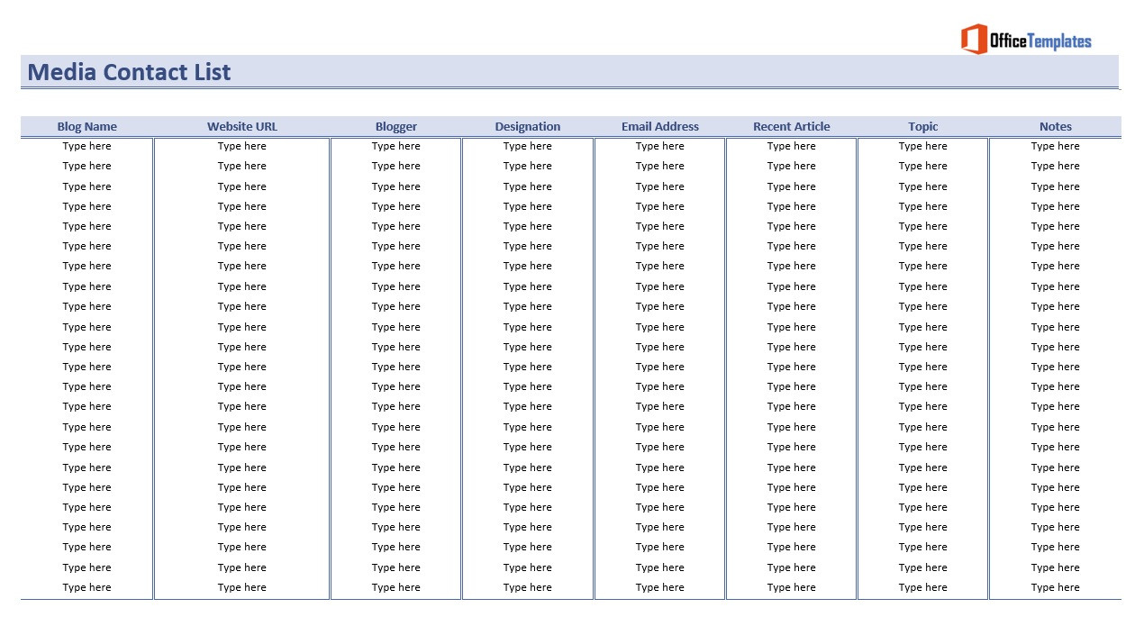 Free Media Contact List Templates - Office Templates Free Media Contact List Templates - Office Templates