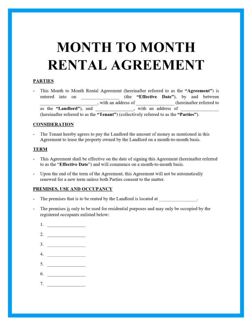 sample month to month lease agreement template sample month to month lease agreement template