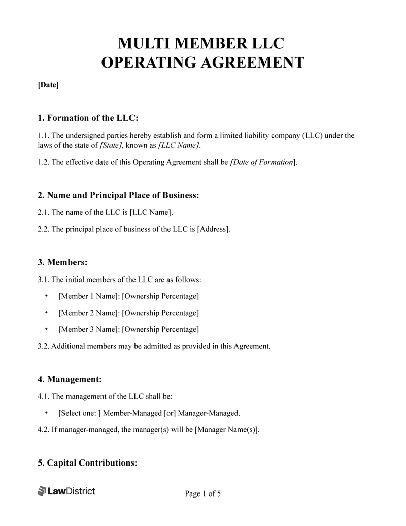 sample multiple member llc operating agreement template sample multiple member llc operating agreement template