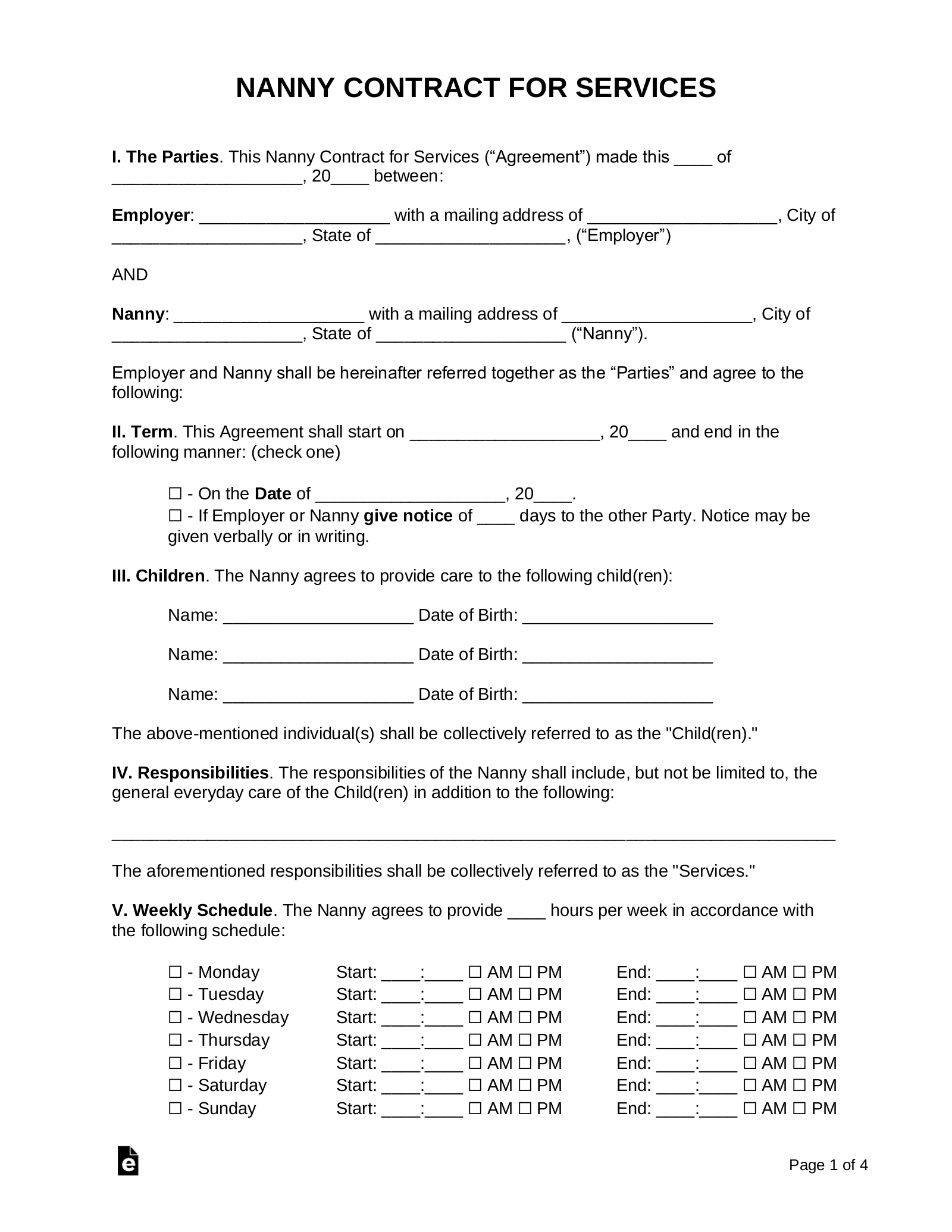 sample nanny agreement template sample nanny agreement template