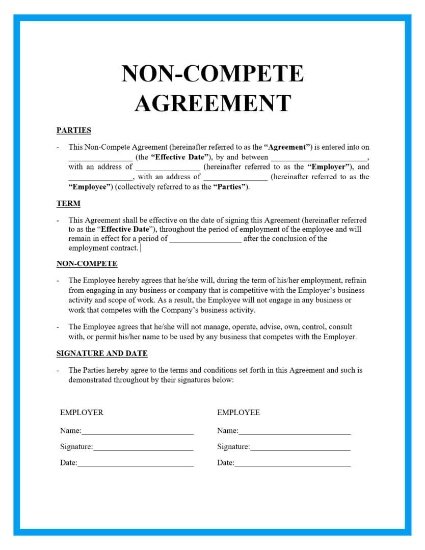 sample non competition agreement template sample non competition agreement template
