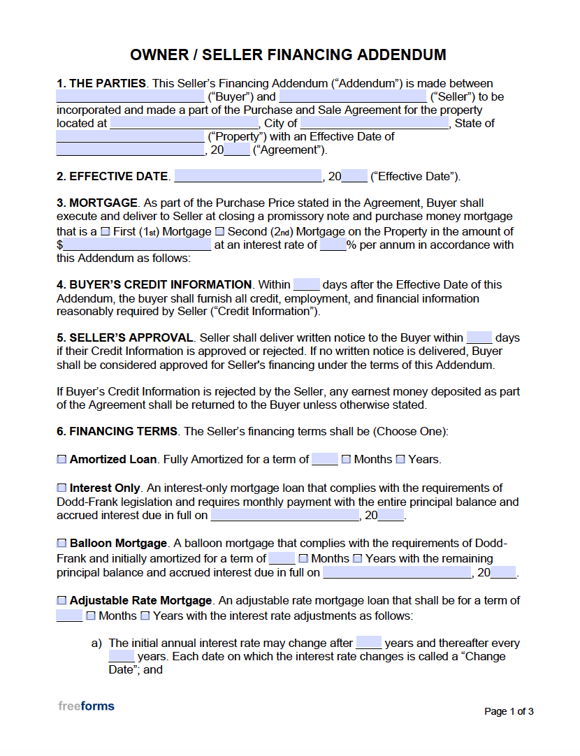 sample seller financing agreement template sample seller financing agreement template