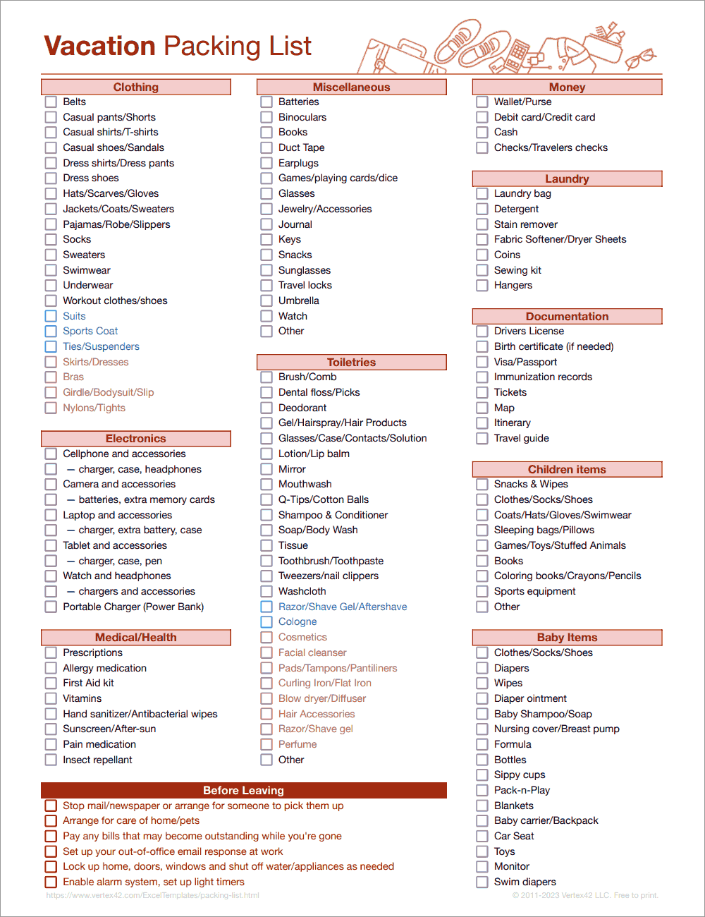 Free Packing List Template for Vacation, Travel or College Free Packing List Template for Vacation, Travel or College