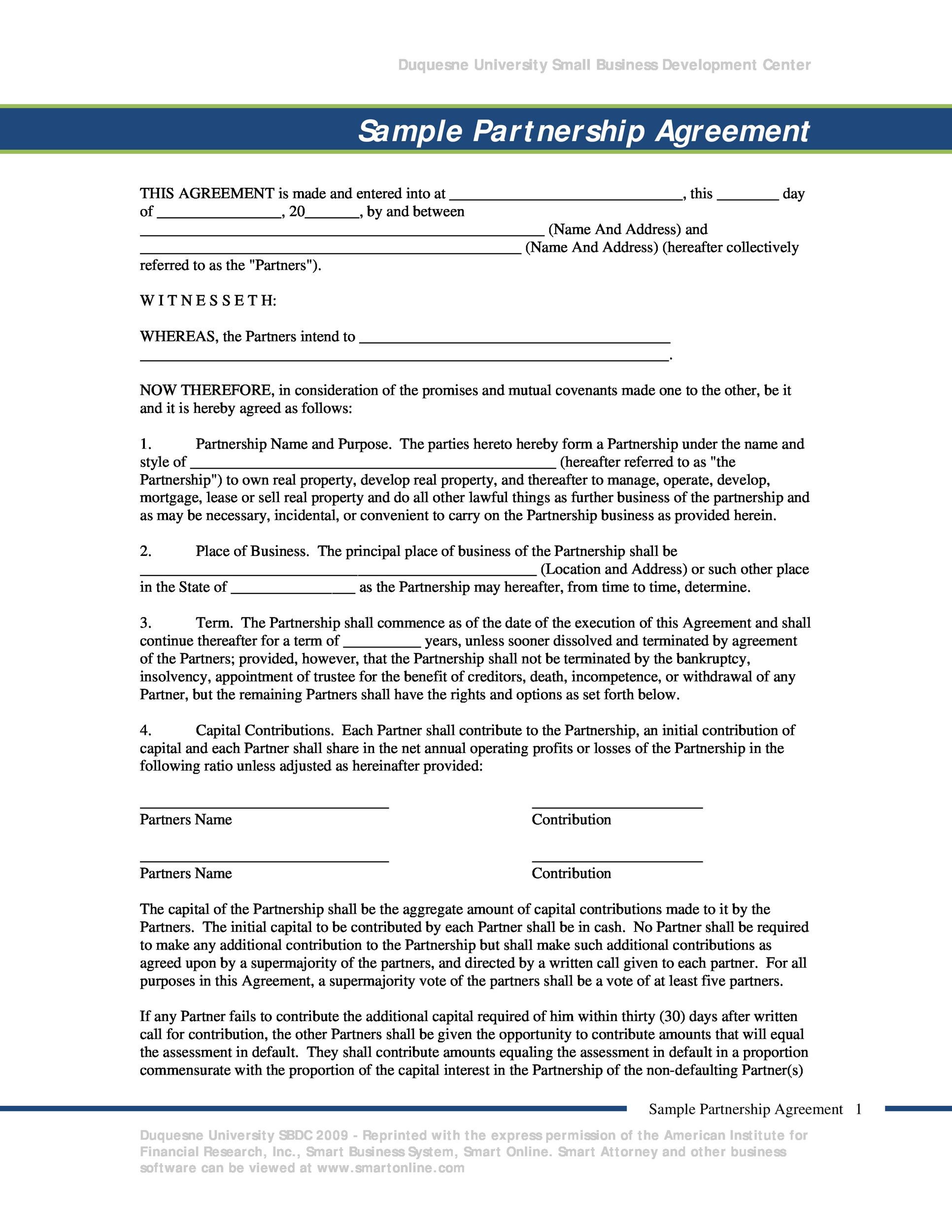 sample partnership business agreement template sample partnership business agreement template