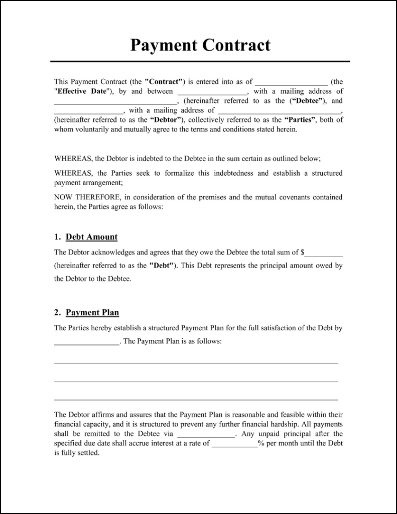 sample payment contract agreement template sample payment contract agreement template