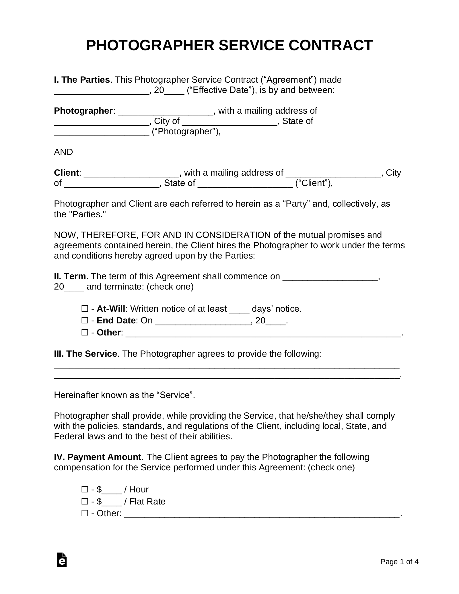 sample photographer agreement template sample photographer agreement template