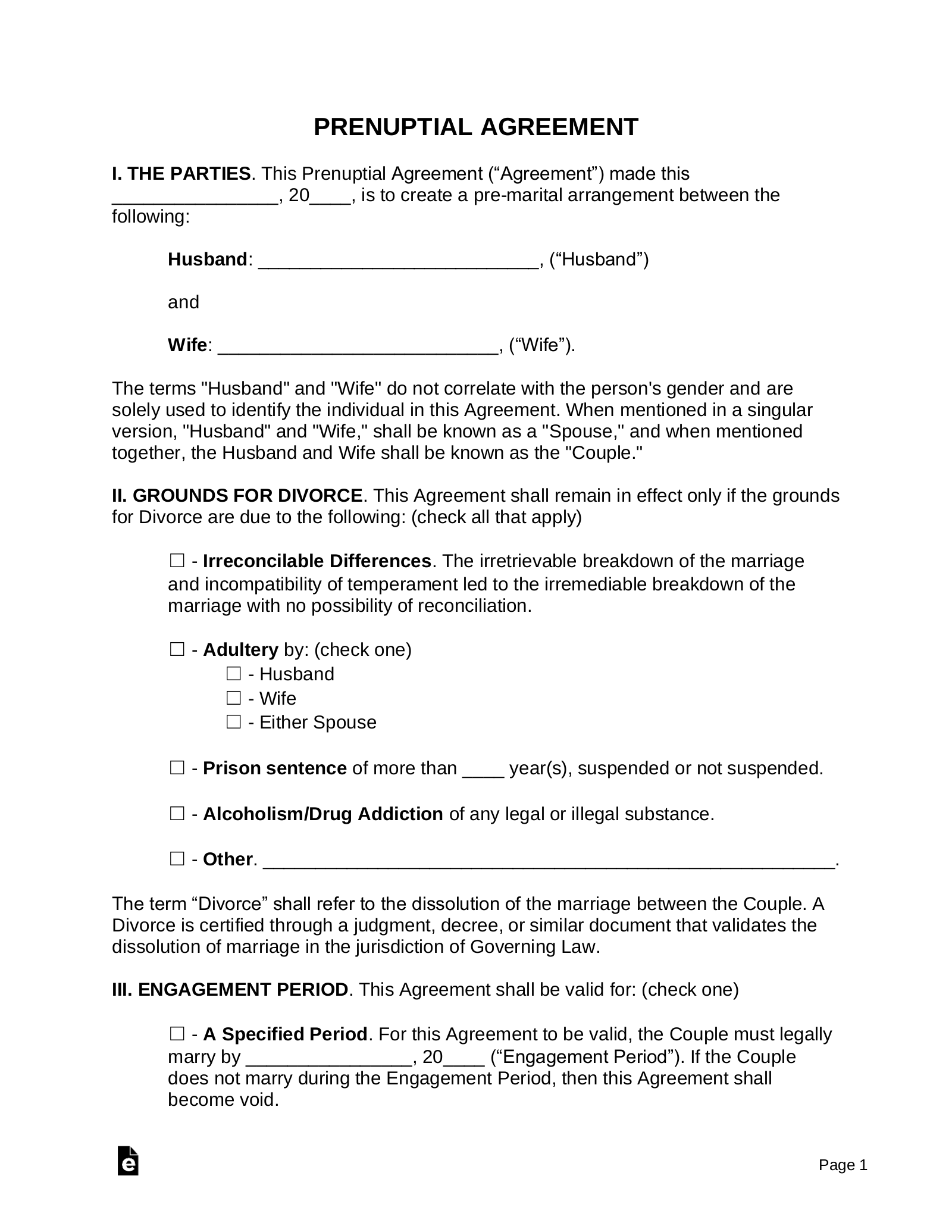 sample premarital agreement template sample premarital agreement template