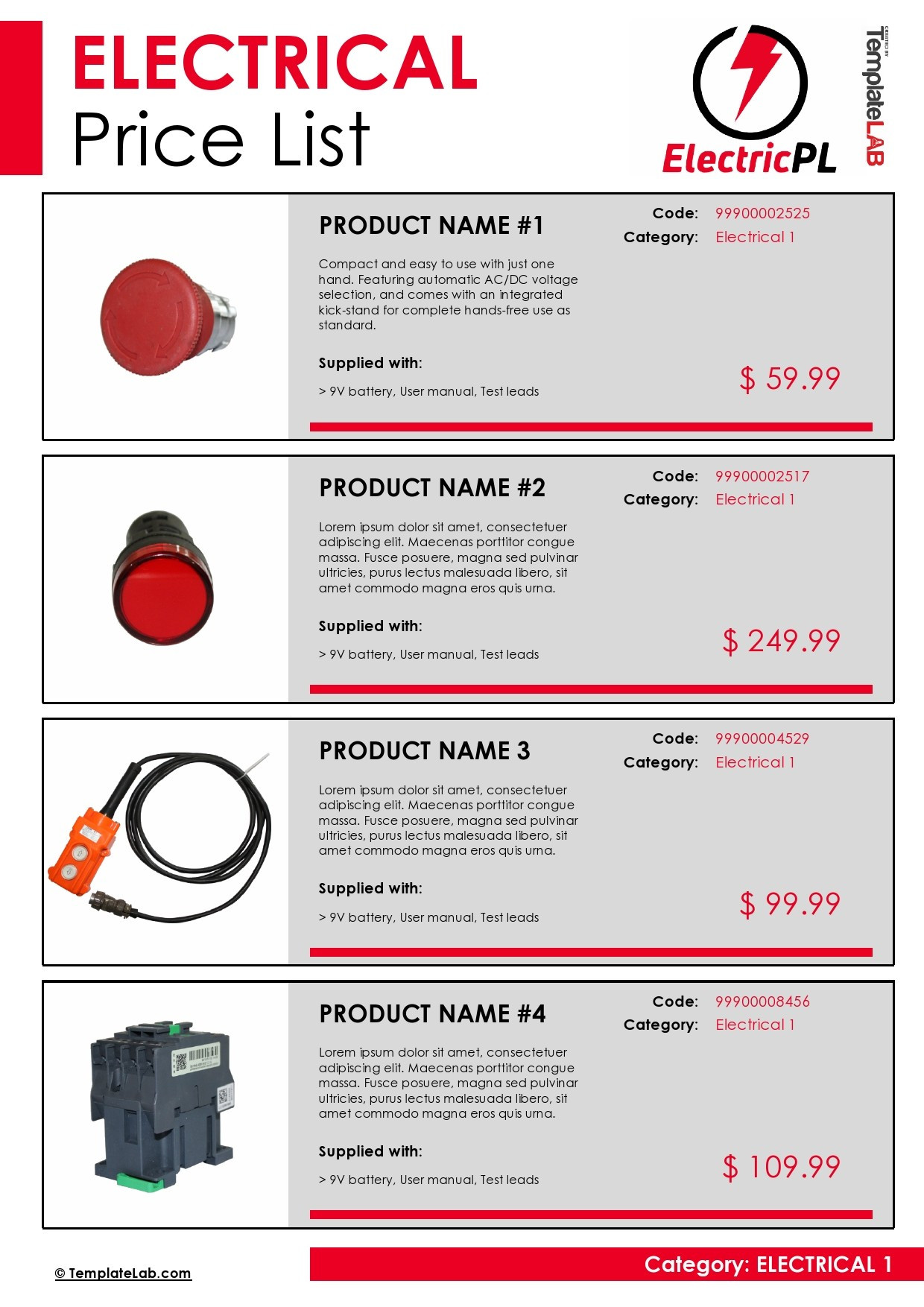 sample Electrical Price List Template sample Electrical Price List Template
