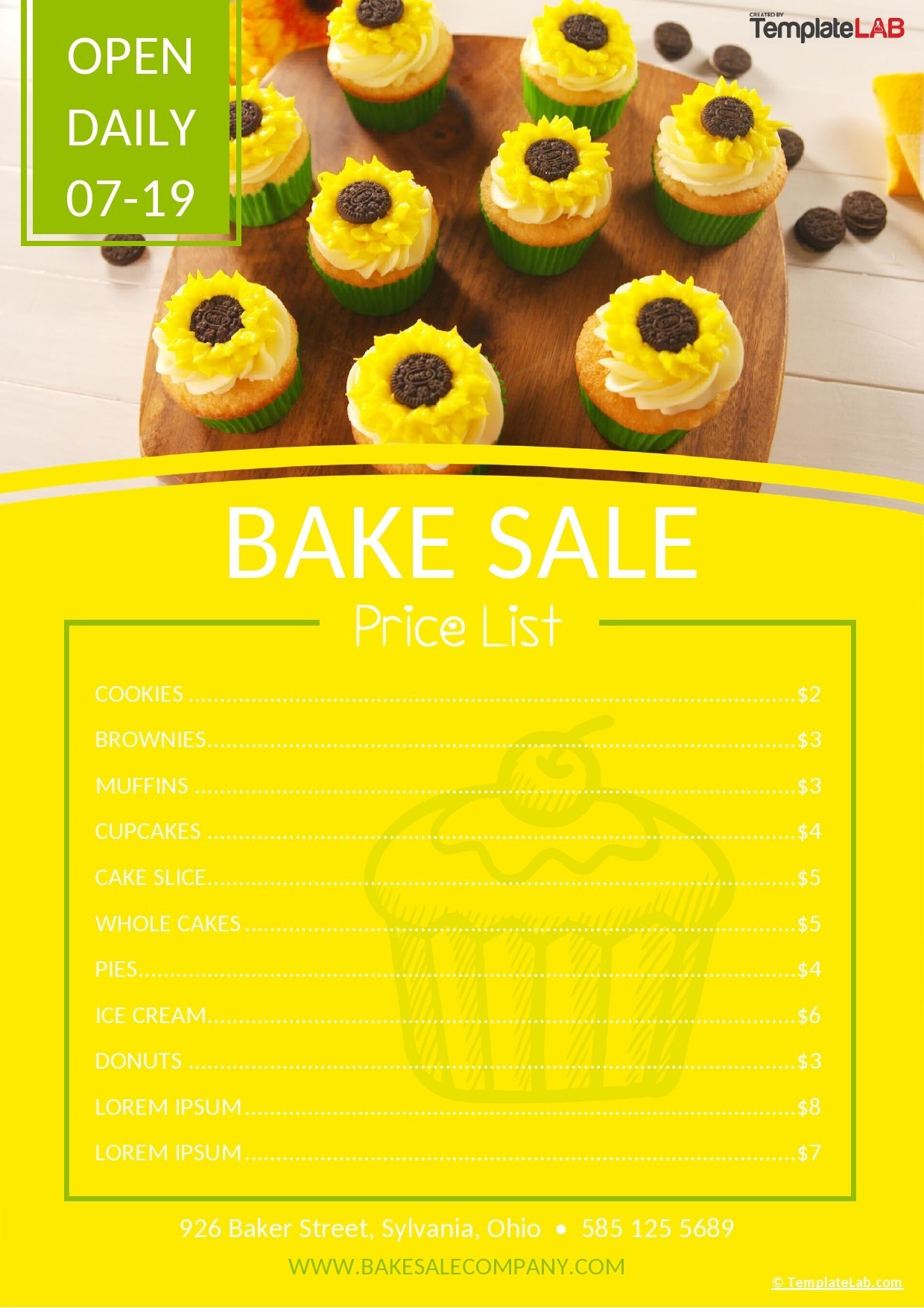 sample Bake Sale Price List Template sample Bake Sale Price List Template