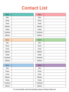 free printable contact list pdf