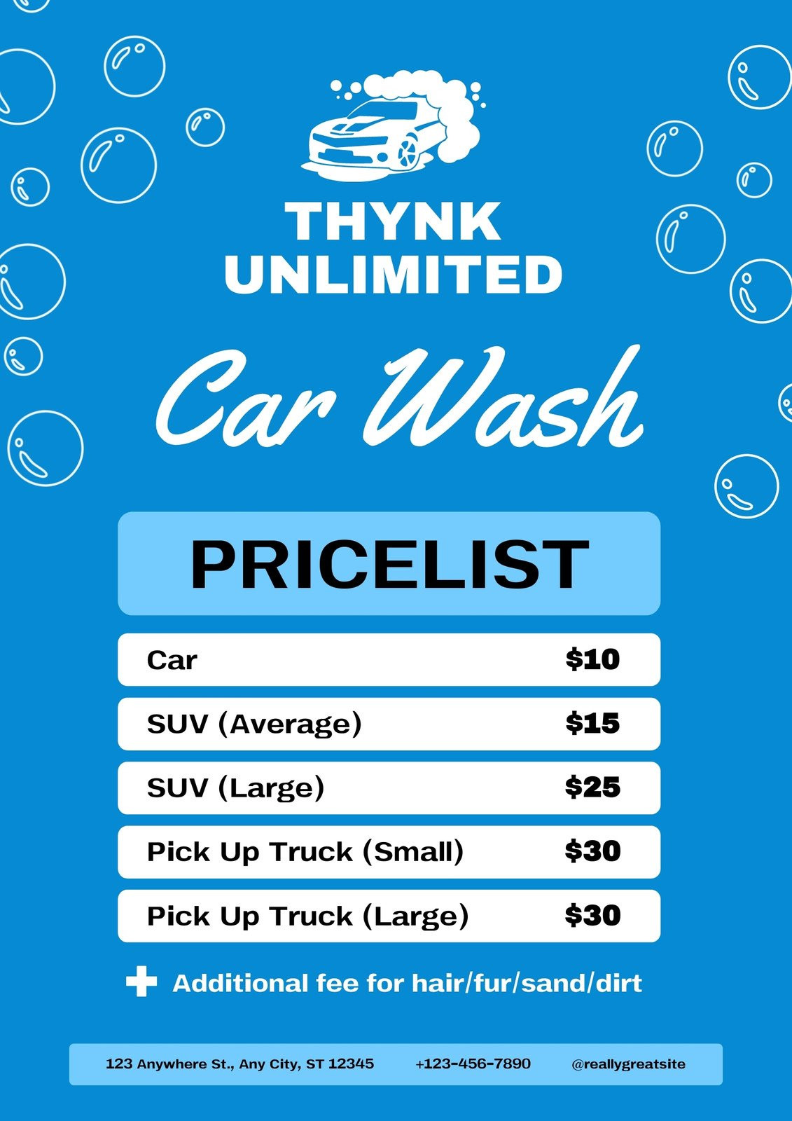 sample Car Wash Price List Template sample Car Wash Price List Template