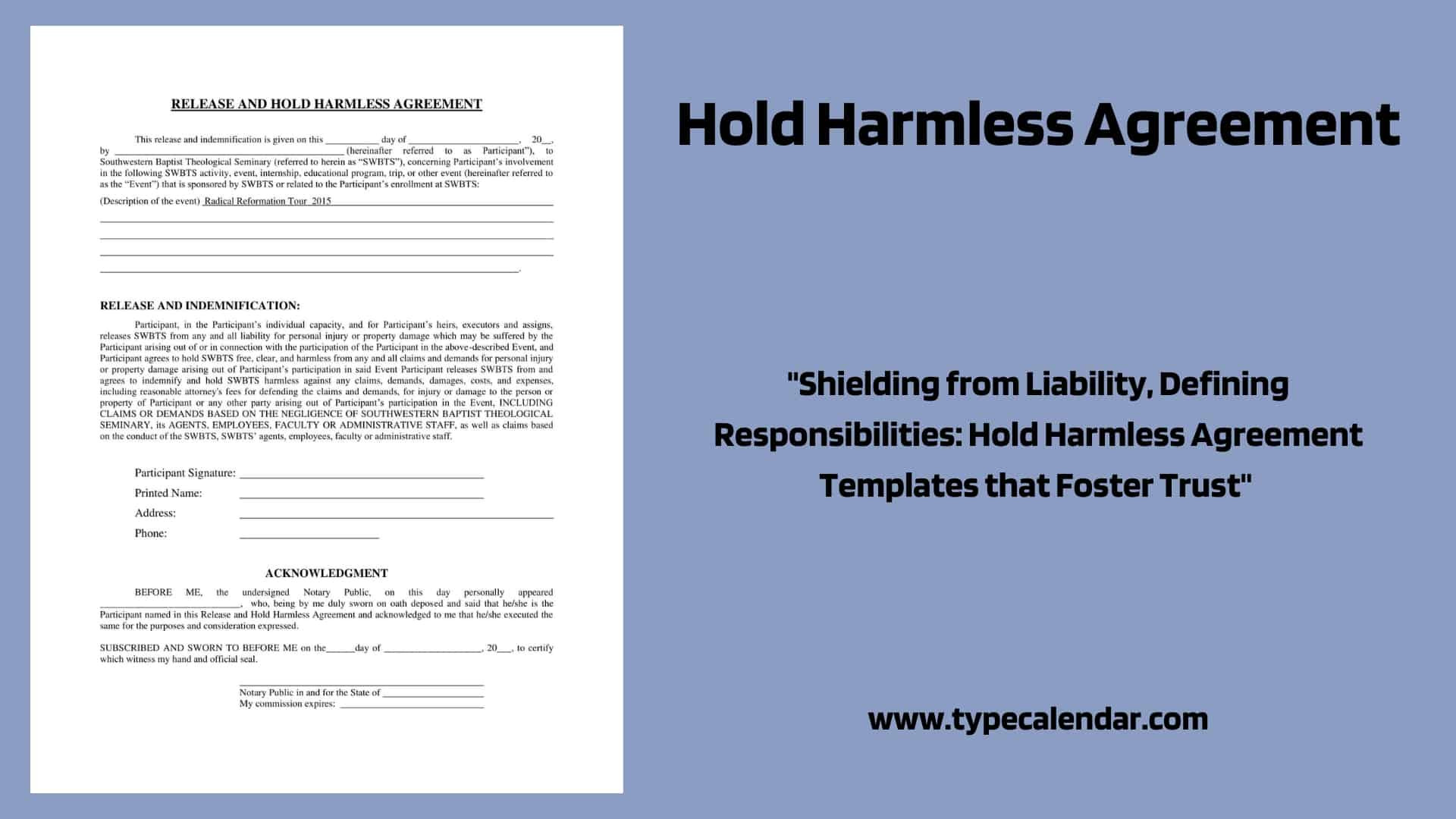 sample hold harmless agreement template sample hold harmless agreement template