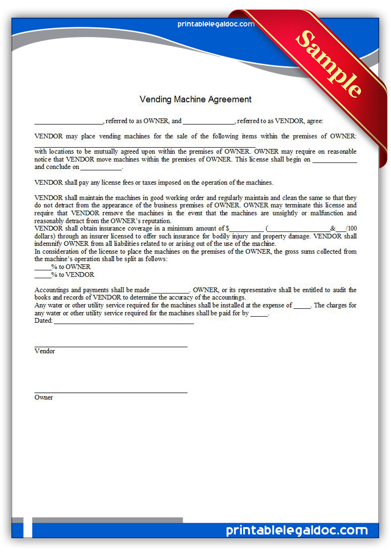 sample Vending Machine Agreement Template sample Vending Machine Agreement Template