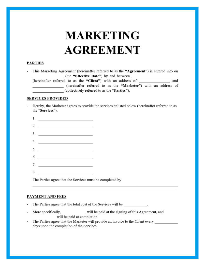 sample marketing agreement template sample marketing agreement template