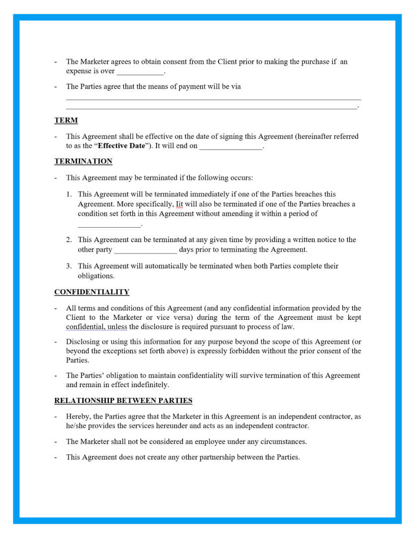 sample marketing agreement template sample marketing agreement template