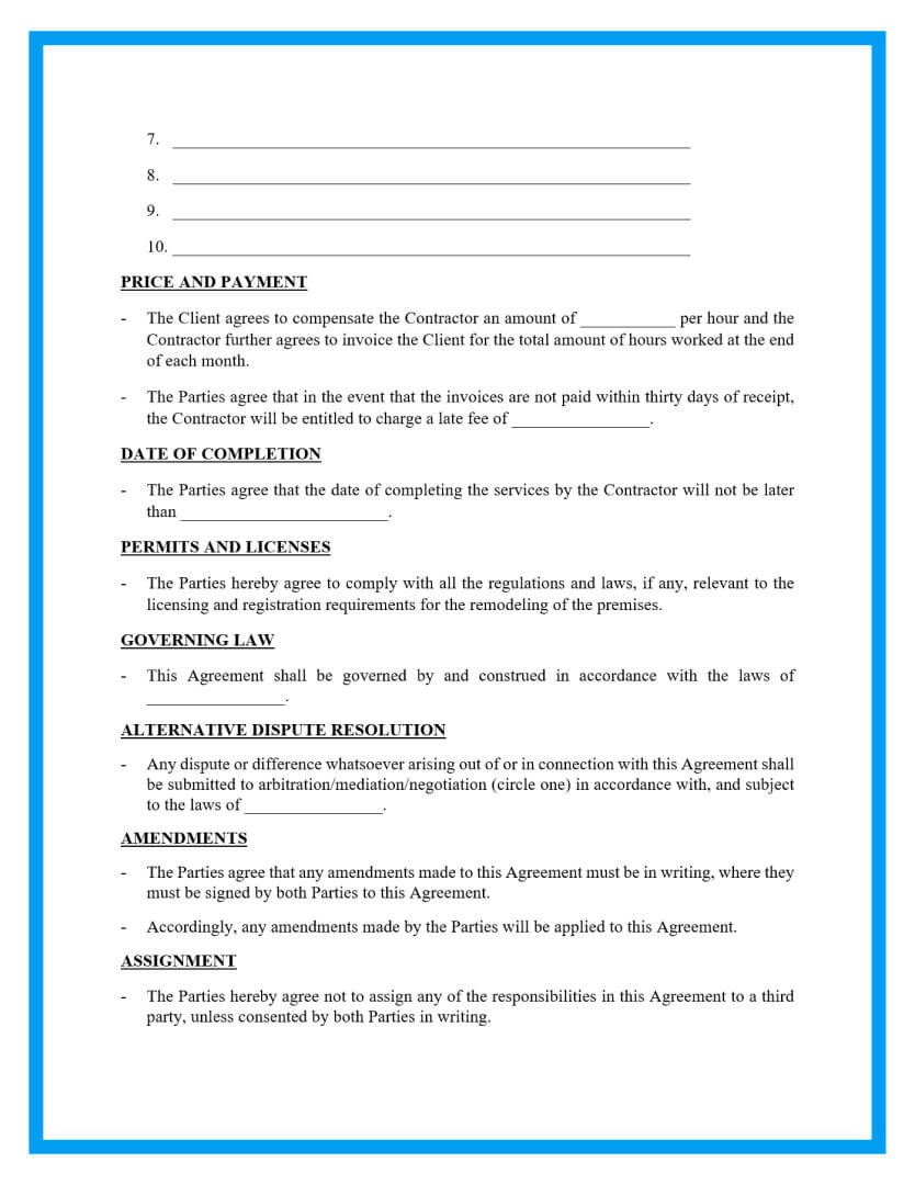 sample renovation agreement template sample renovation agreement template