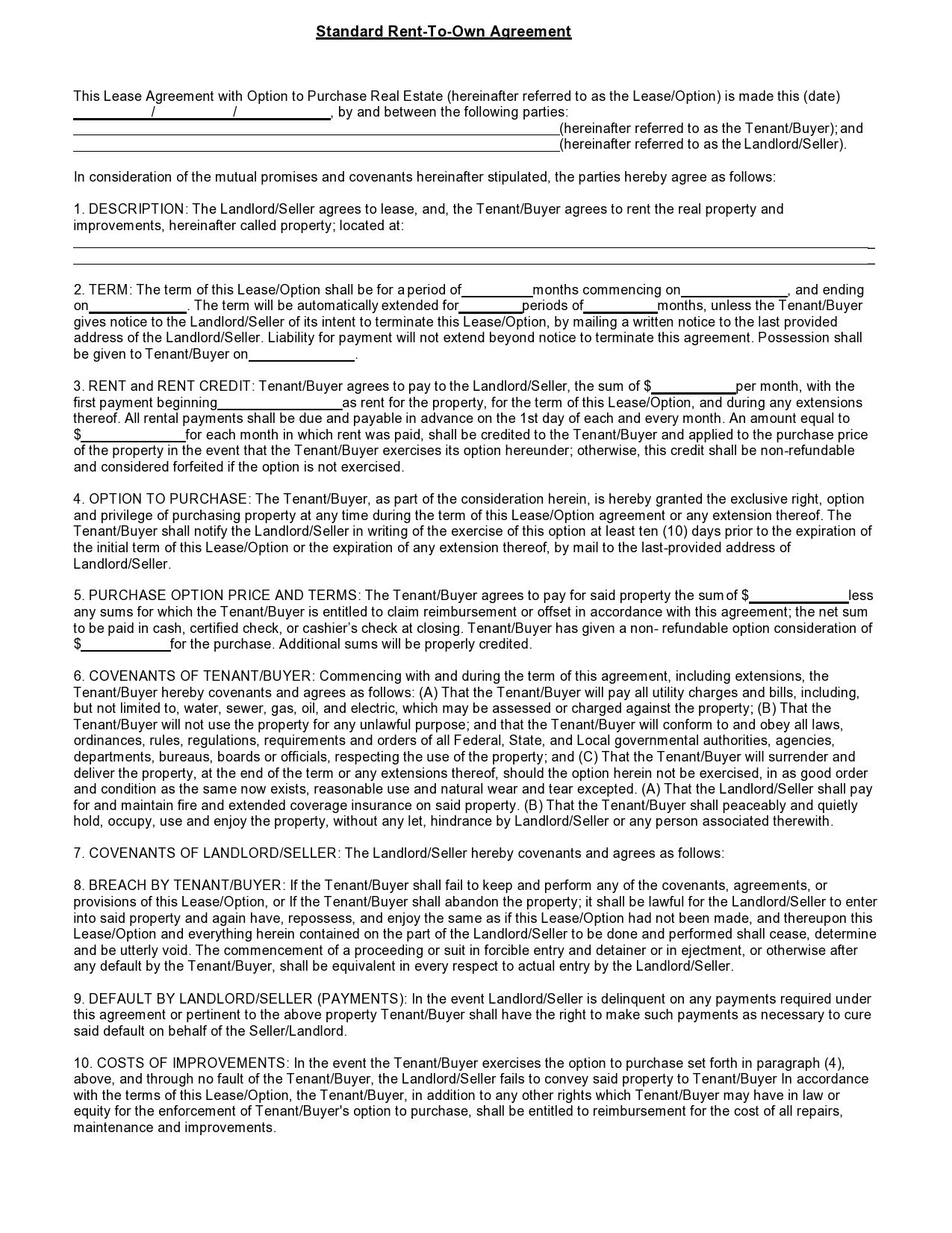 sample lease to own rental agreement template sample lease to own rental agreement template