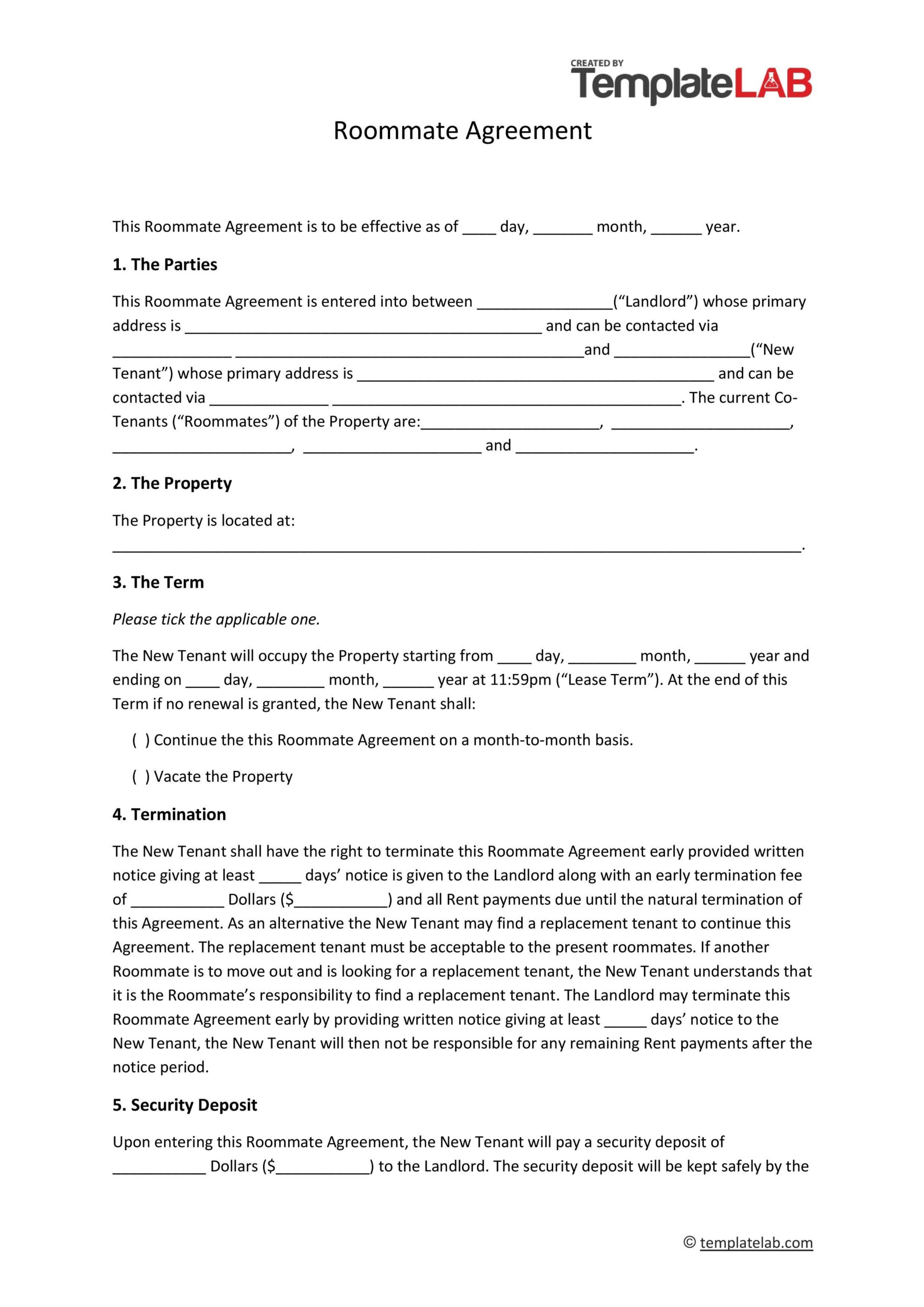 sample roommate agreement template sample roommate agreement template
