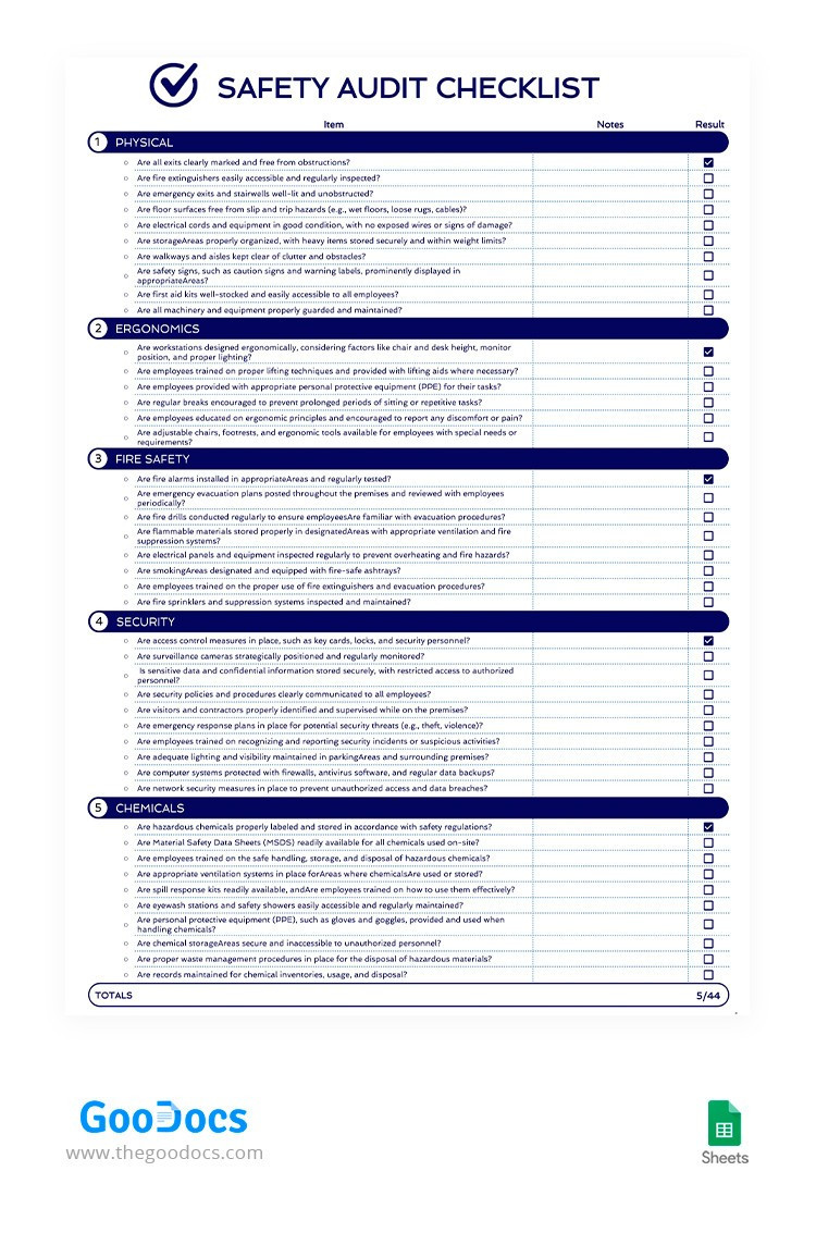 sample safety audit checklist template sample safety audit checklist template