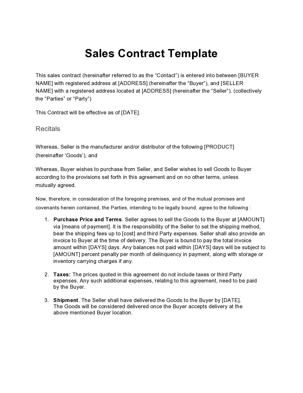 sample sales agreement template sample sales agreement template