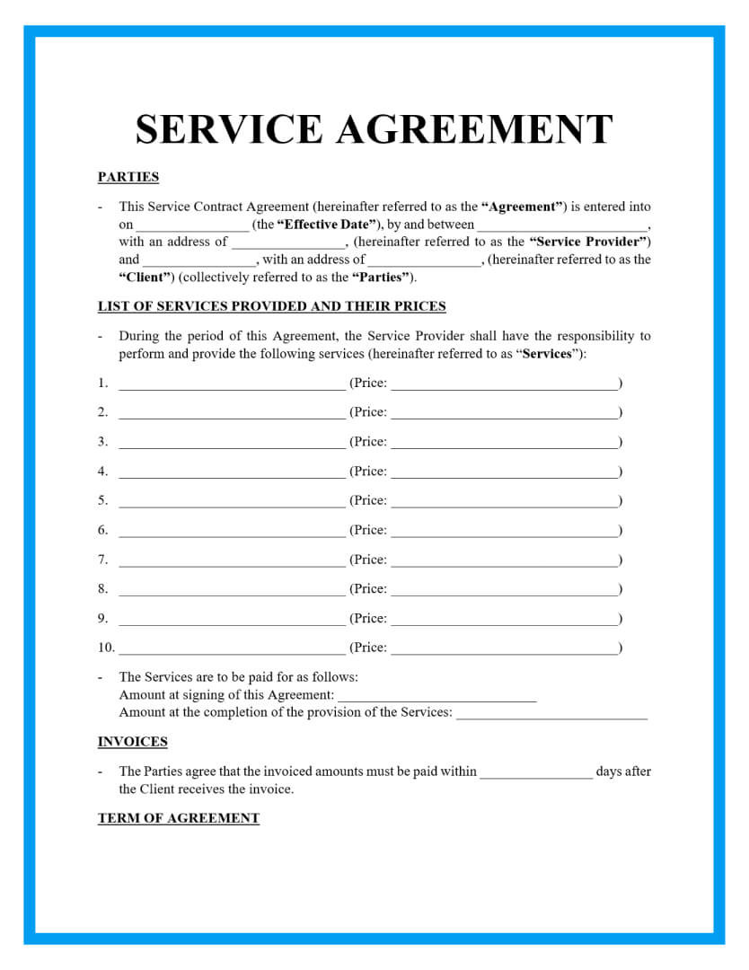 sample Service Agreement Template sample Service Agreement Template