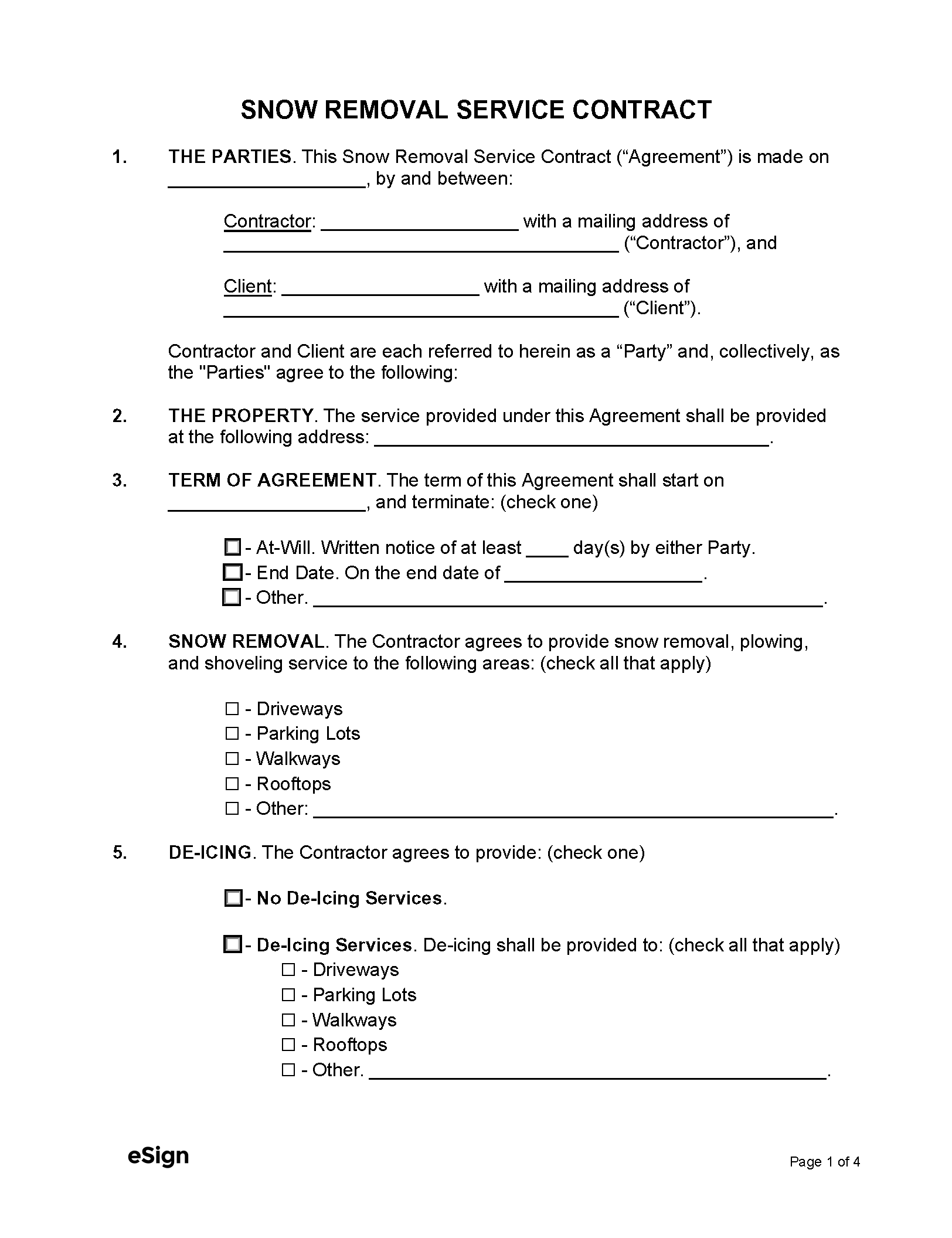 sample Snow Removal Agreement Template sample Snow Removal Agreement Template