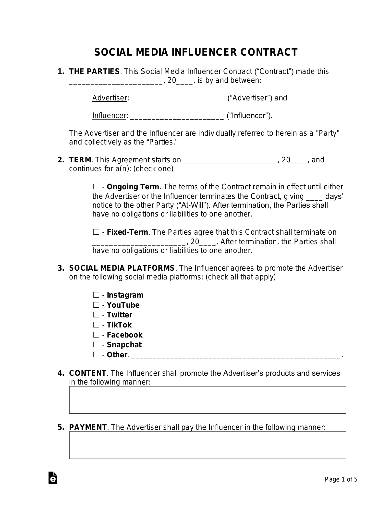sample influencer agreement template sample influencer agreement template