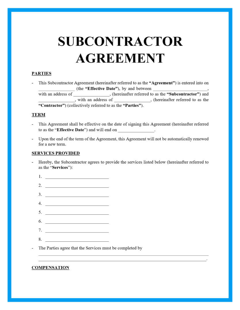 sample Sub Contractor Agreement Template sample Sub Contractor Agreement Template