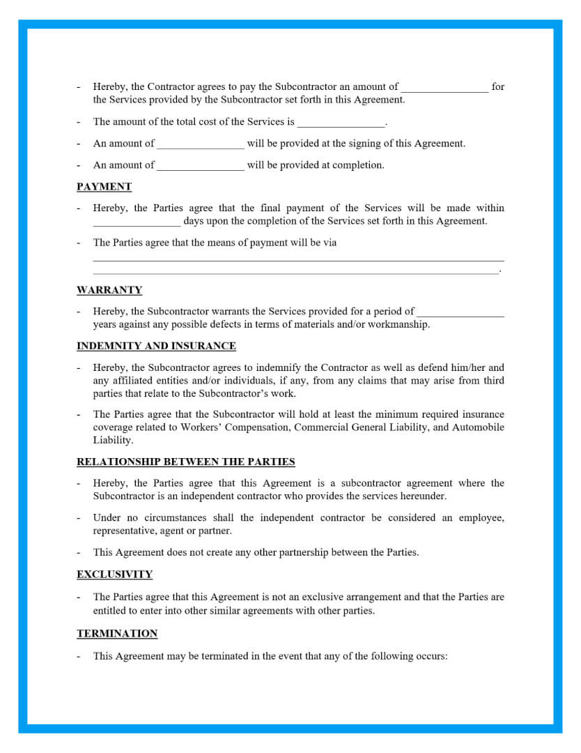 sample Sub Contractor Agreement Template sample Sub Contractor Agreement Template