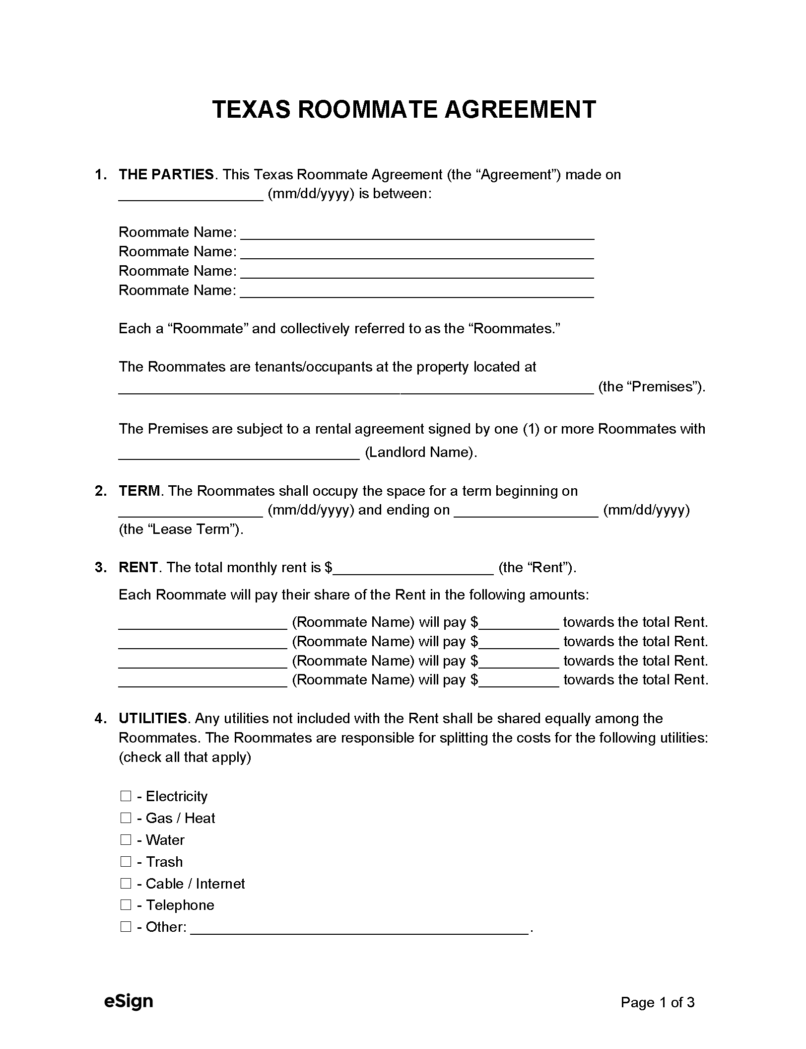 sample roommate agreement template sample roommate agreement template