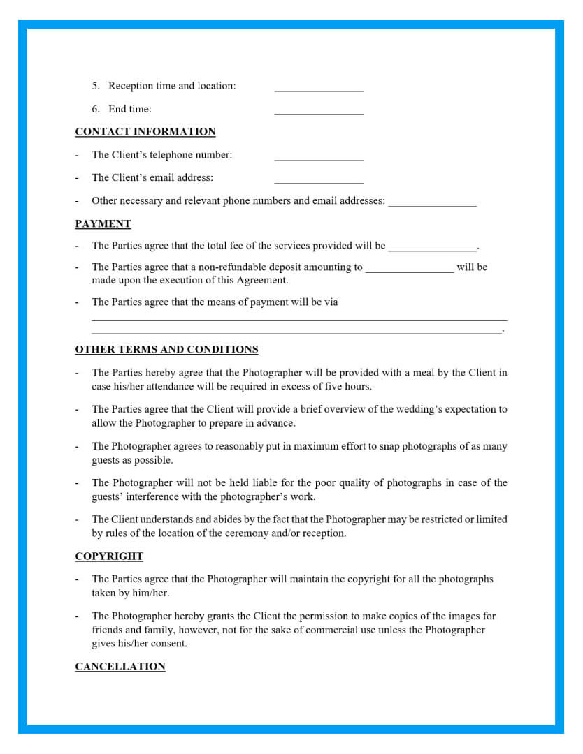 sample Wedding Photography Agreement Template sample Wedding Photography Agreement Template