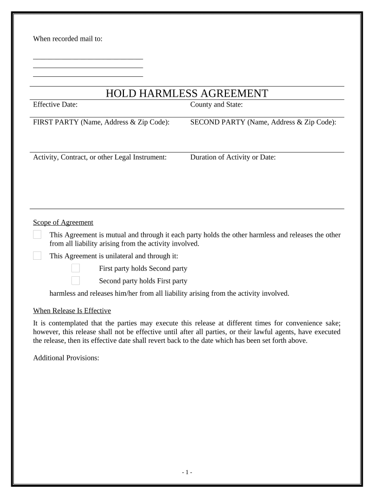 sample hold harmless agreement template sample hold harmless agreement template