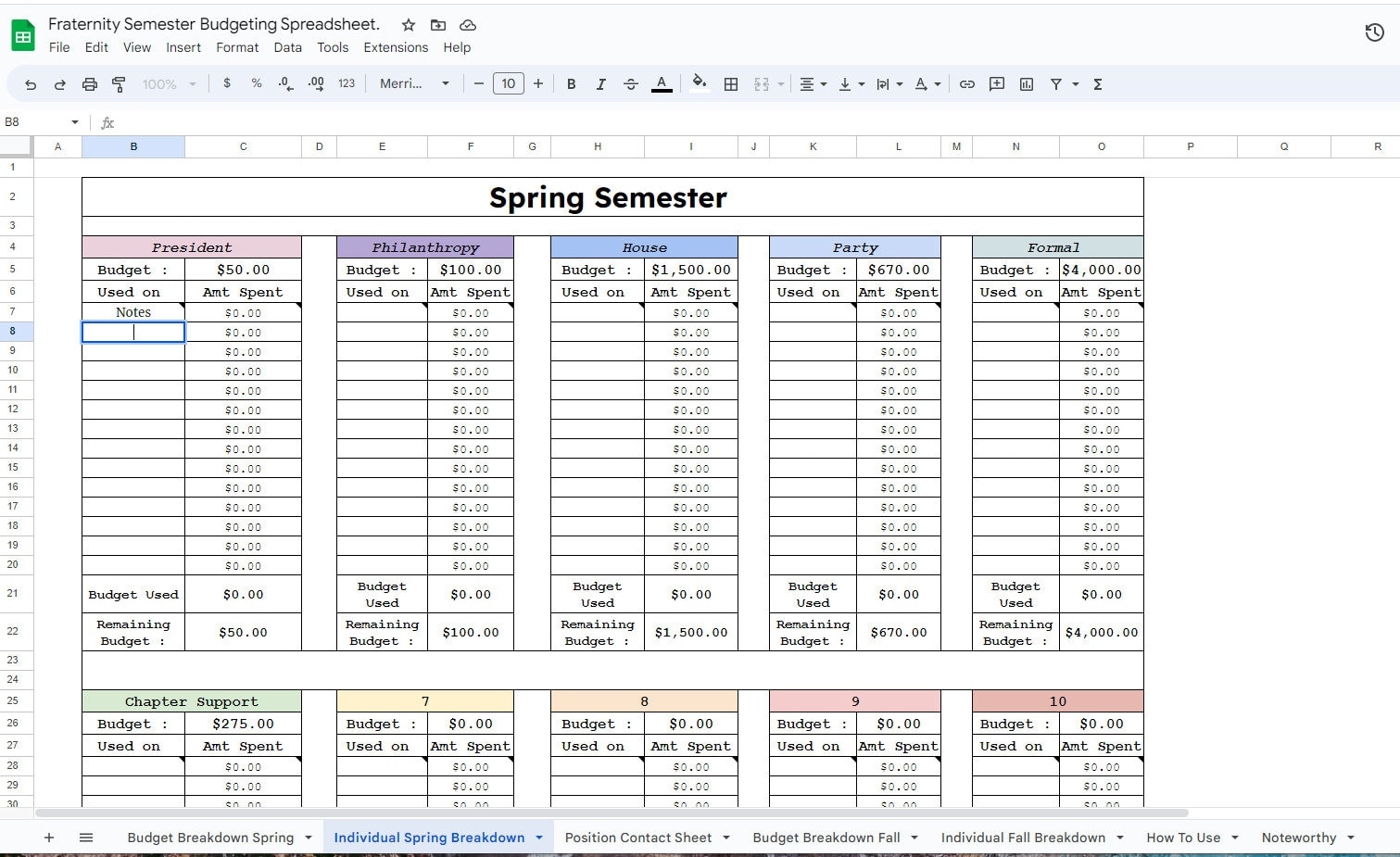 sample fraternity budget template sample fraternity budget template