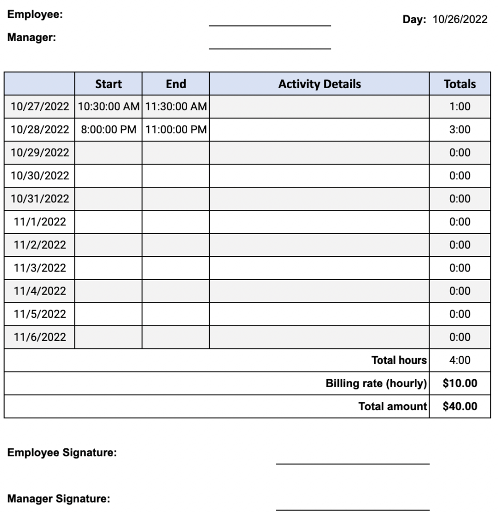 sample contractor timesheet template sample contractor timesheet template