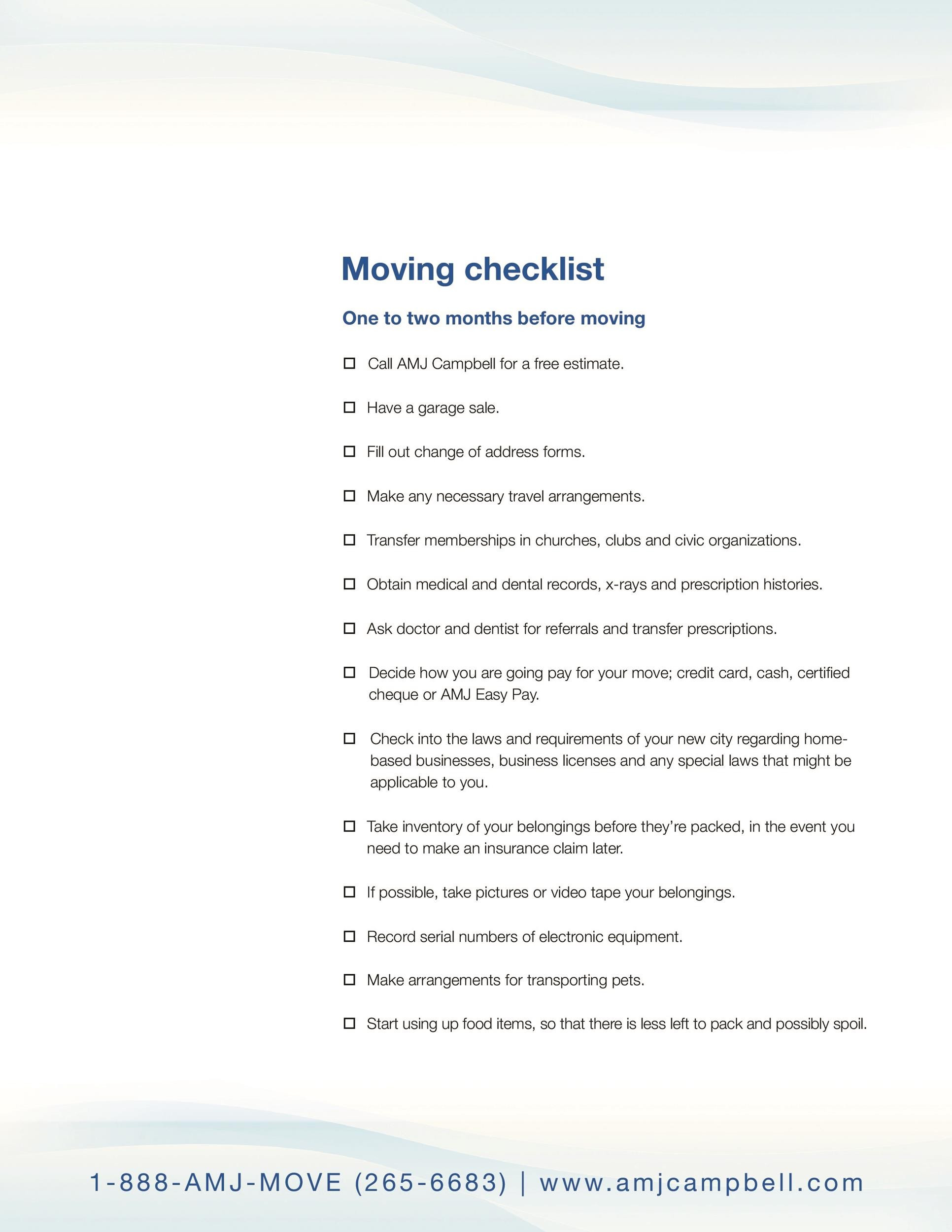 sample moving business checklist template sample moving business checklist template