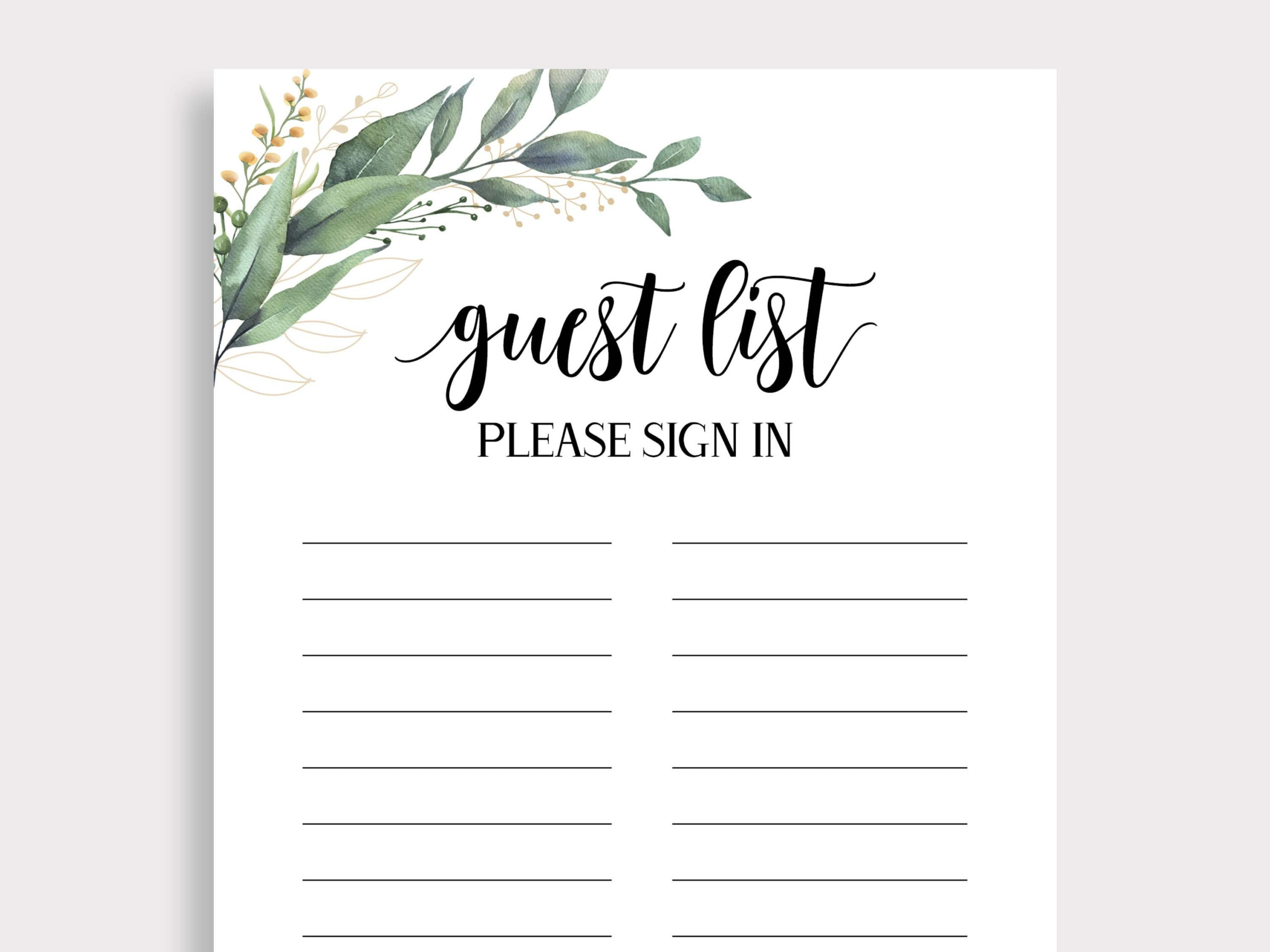 Greenery Guest List, Bridal Shower Guest List, Please Sign In Baby Shower Guest List, Guest Checklist Guestbook Sign, C, C, D, D Greenery Guest List, Bridal Shower Guest List, Please Sign In Baby Shower Guest List, Guest Checklist Guestbook Sign, C, C, D, D