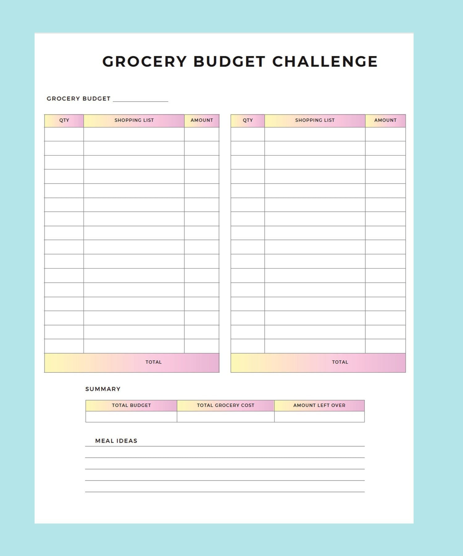 sample grocery budget template sample grocery budget template