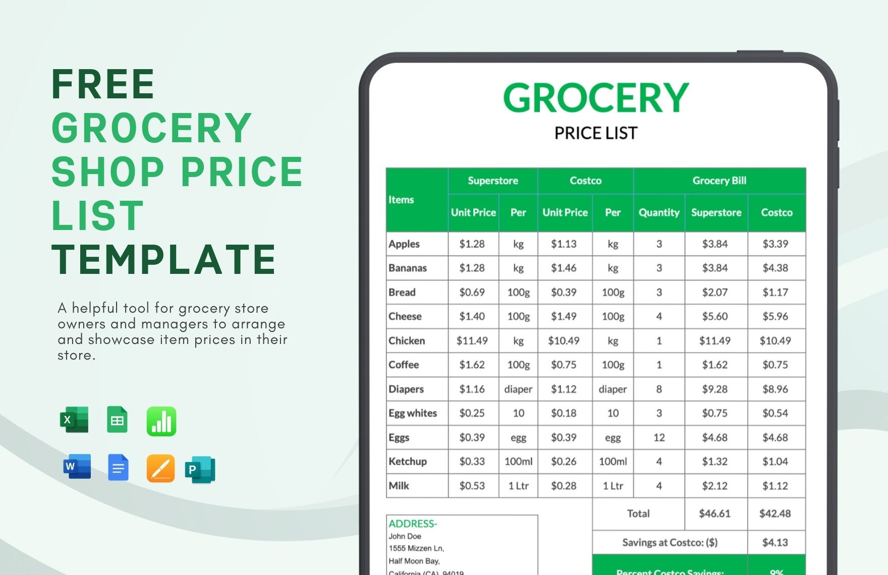 sample Grocery Price List Template sample Grocery Price List Template