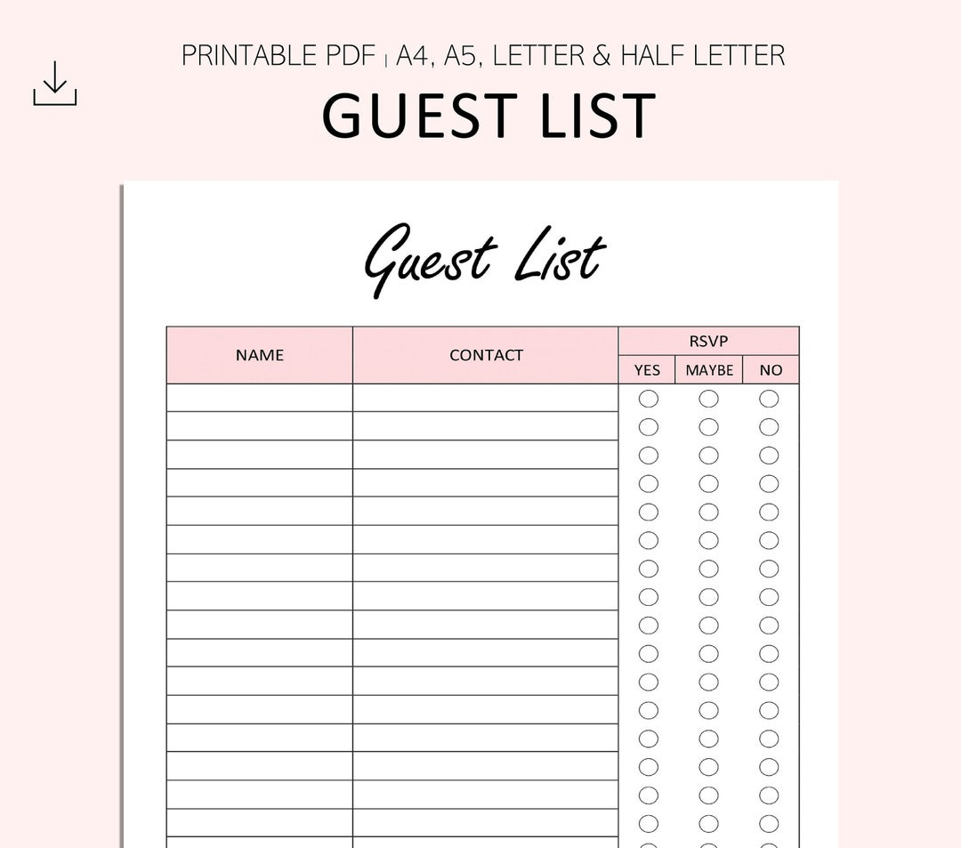 Guest List Event List Printable Event RSVP Tracker Party Invitation List Event Contact List PDF A A Letter Half Letter - Etsy Guest List Event List Printable Event RSVP Tracker Party Invitation List Event Contact List PDF A A Letter Half Letter - Etsy