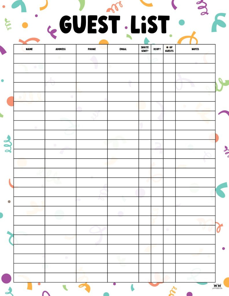 Guest List Templates - FREE Printables Printabulls Guest List Templates - FREE Printables Printabulls