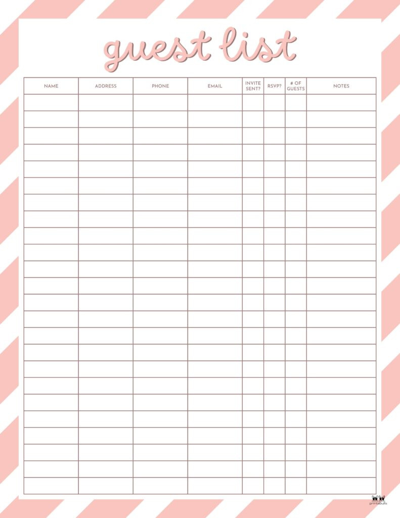 Guest List Templates - FREE Printables Printabulls Guest List Templates - FREE Printables Printabulls