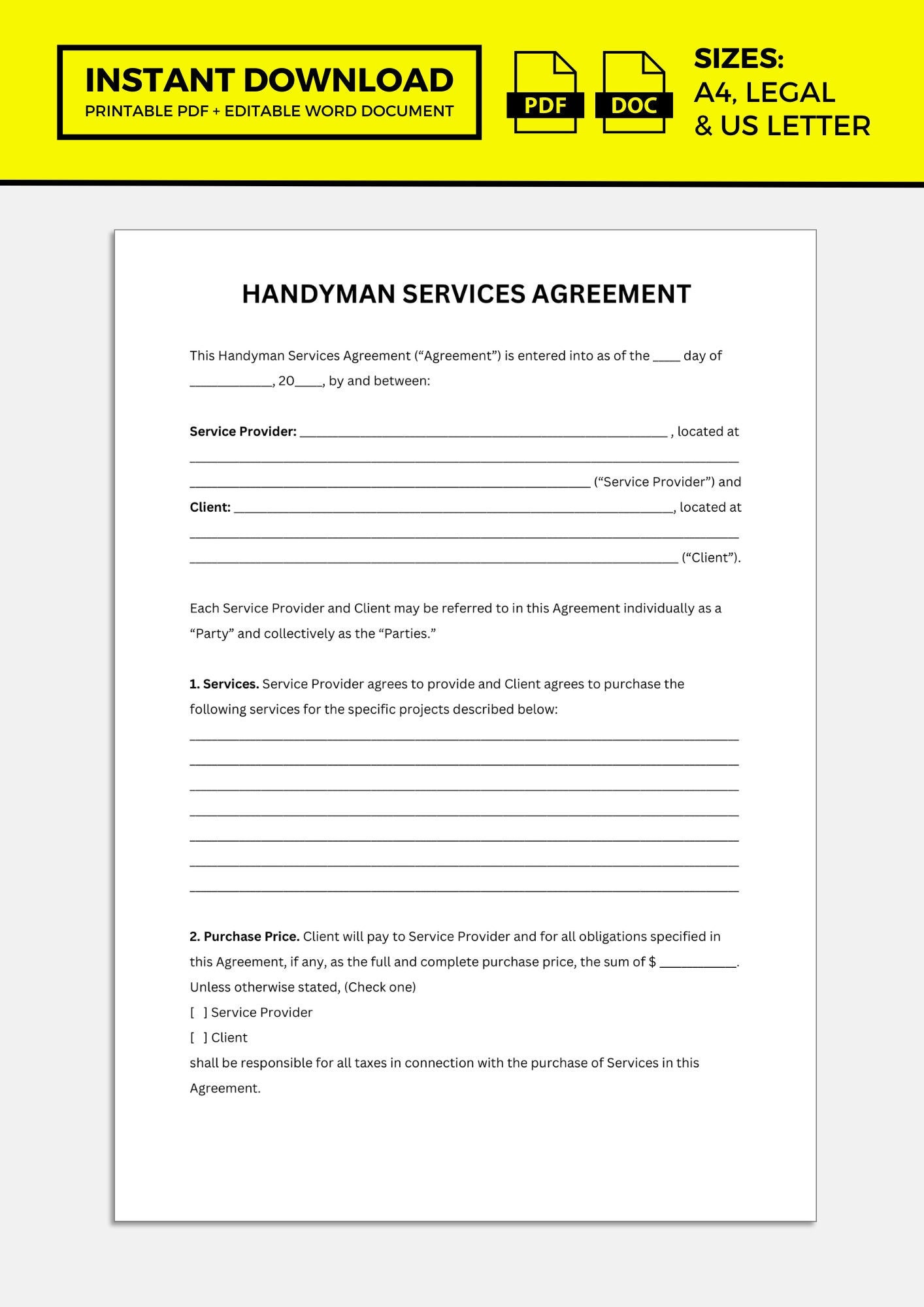 sample handyman agreement template sample handyman agreement template