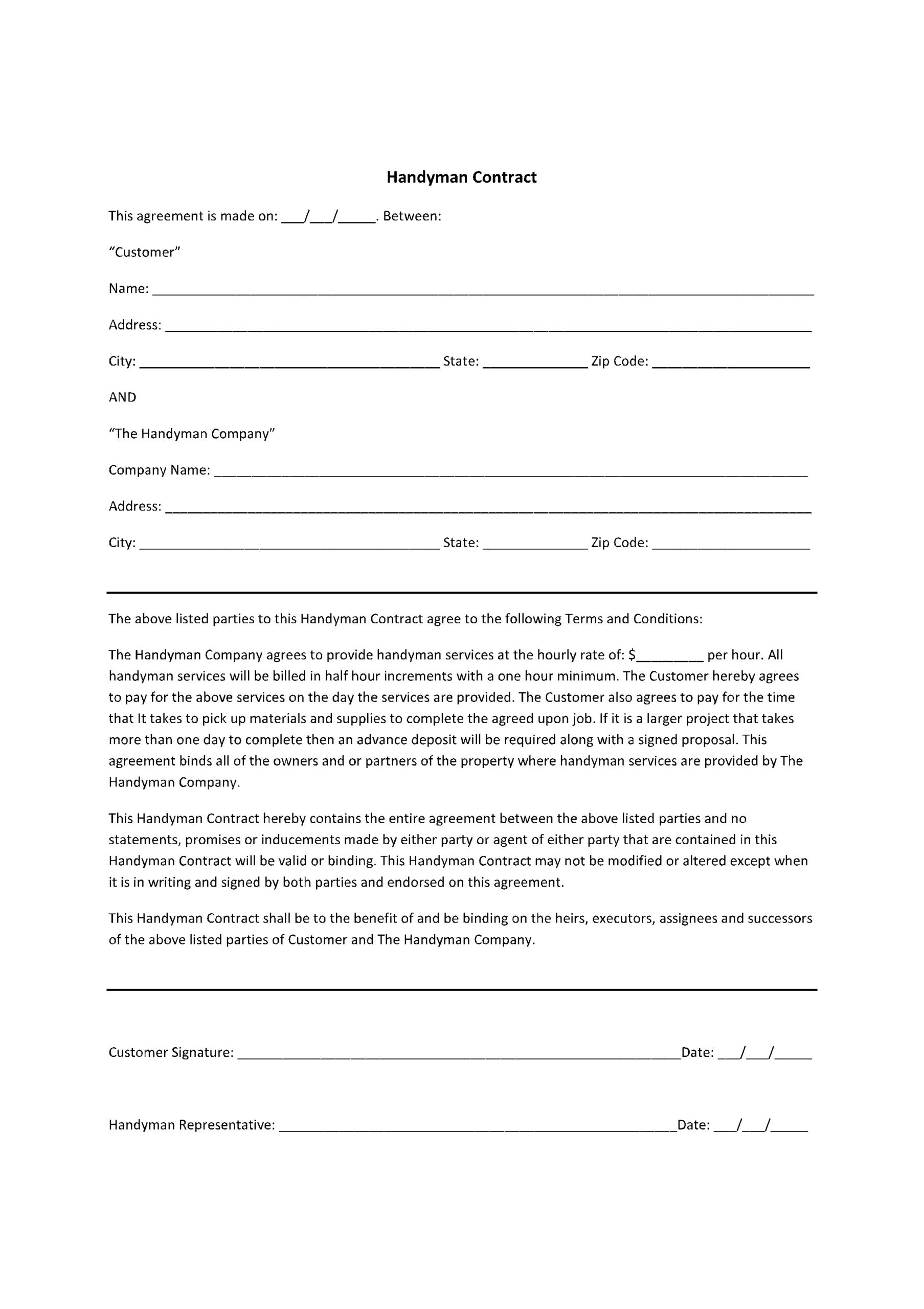 sample handyman agreement template sample handyman agreement template