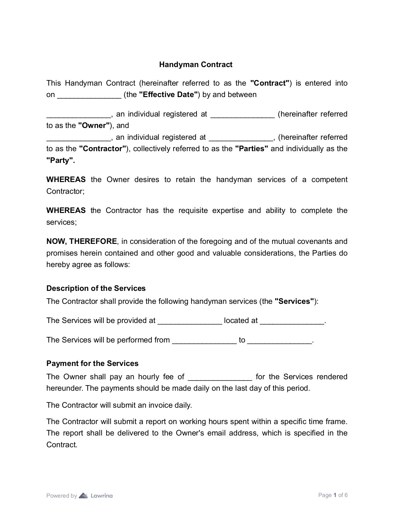 sample handyman agreement template sample handyman agreement template
