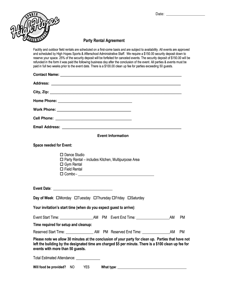sample party rental agreement template sample party rental agreement template