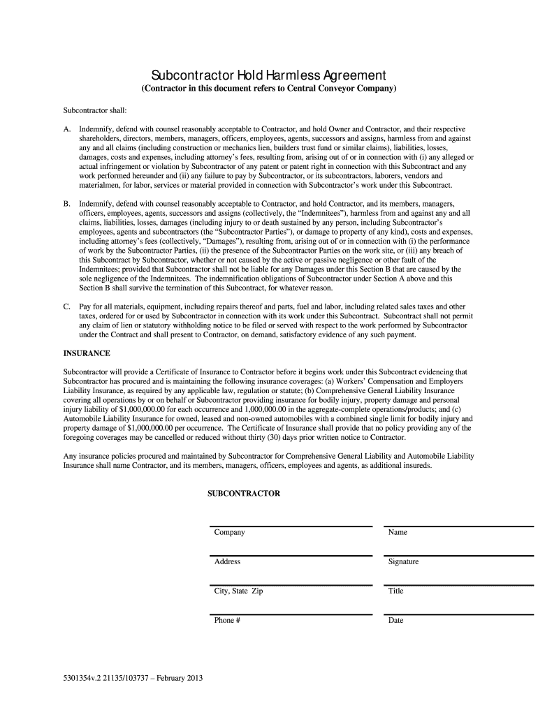sample hold harmless agreement template sample hold harmless agreement template