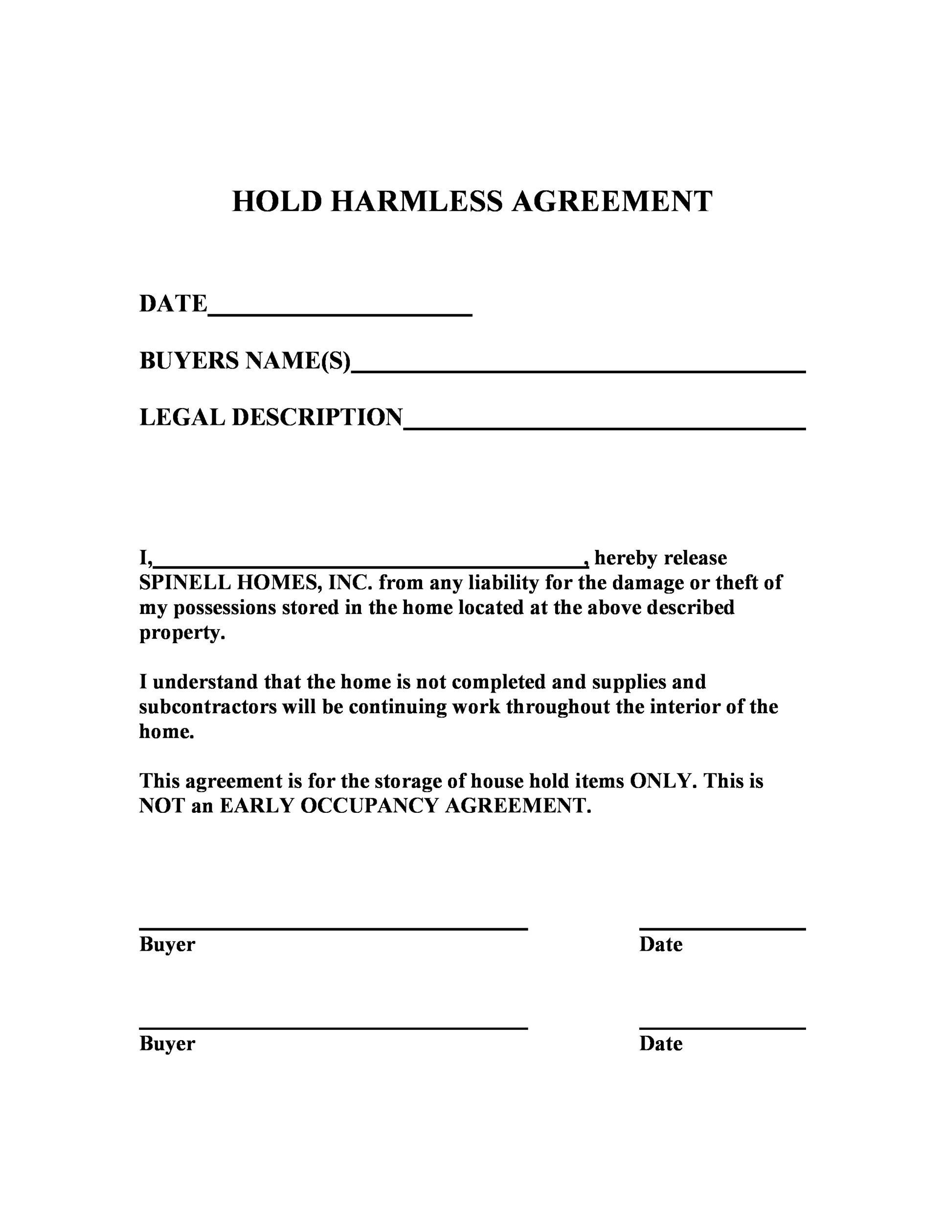 sample hold harmless agreement template sample hold harmless agreement template