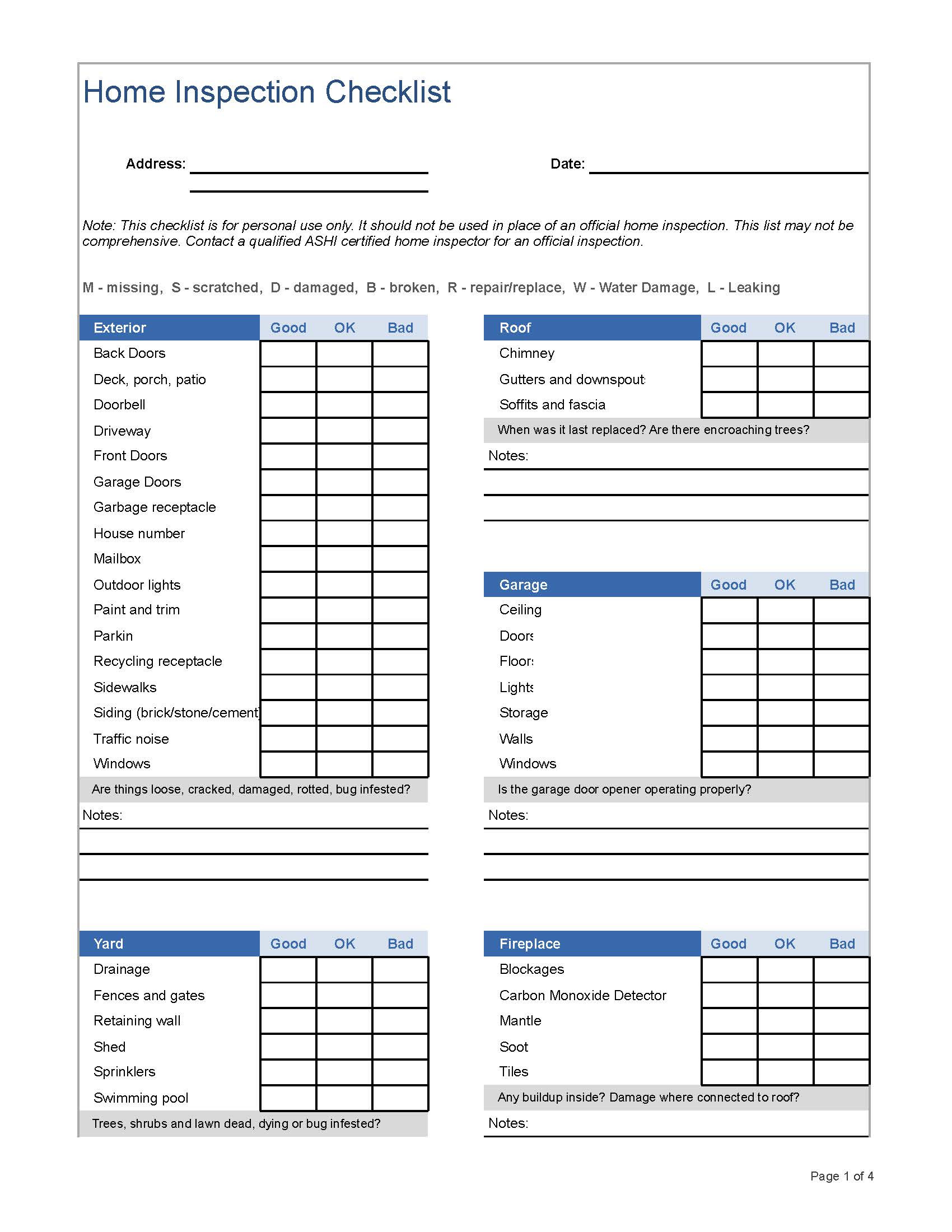 sample inspection checklist template sample inspection checklist template