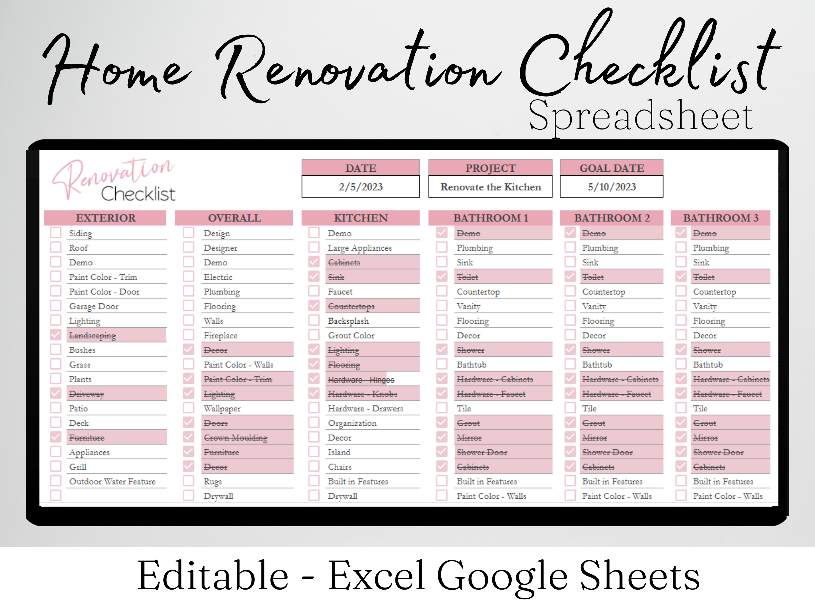 Home Renovation Checklist Template Google Sheets Excel Spreadsheet Home Renovation Checklist Template Google Sheets Excel Spreadsheet