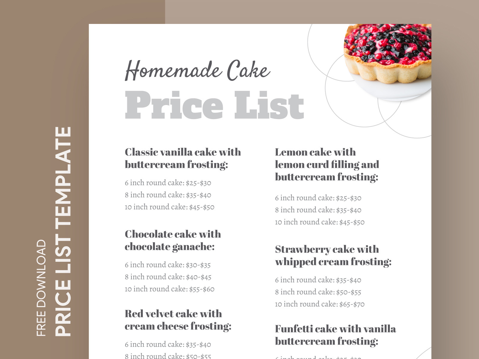 sample Homemade Cake Price List Template sample Homemade Cake Price List Template